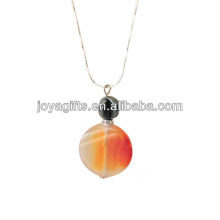 Natural agate slice pendant necklace with silver chain